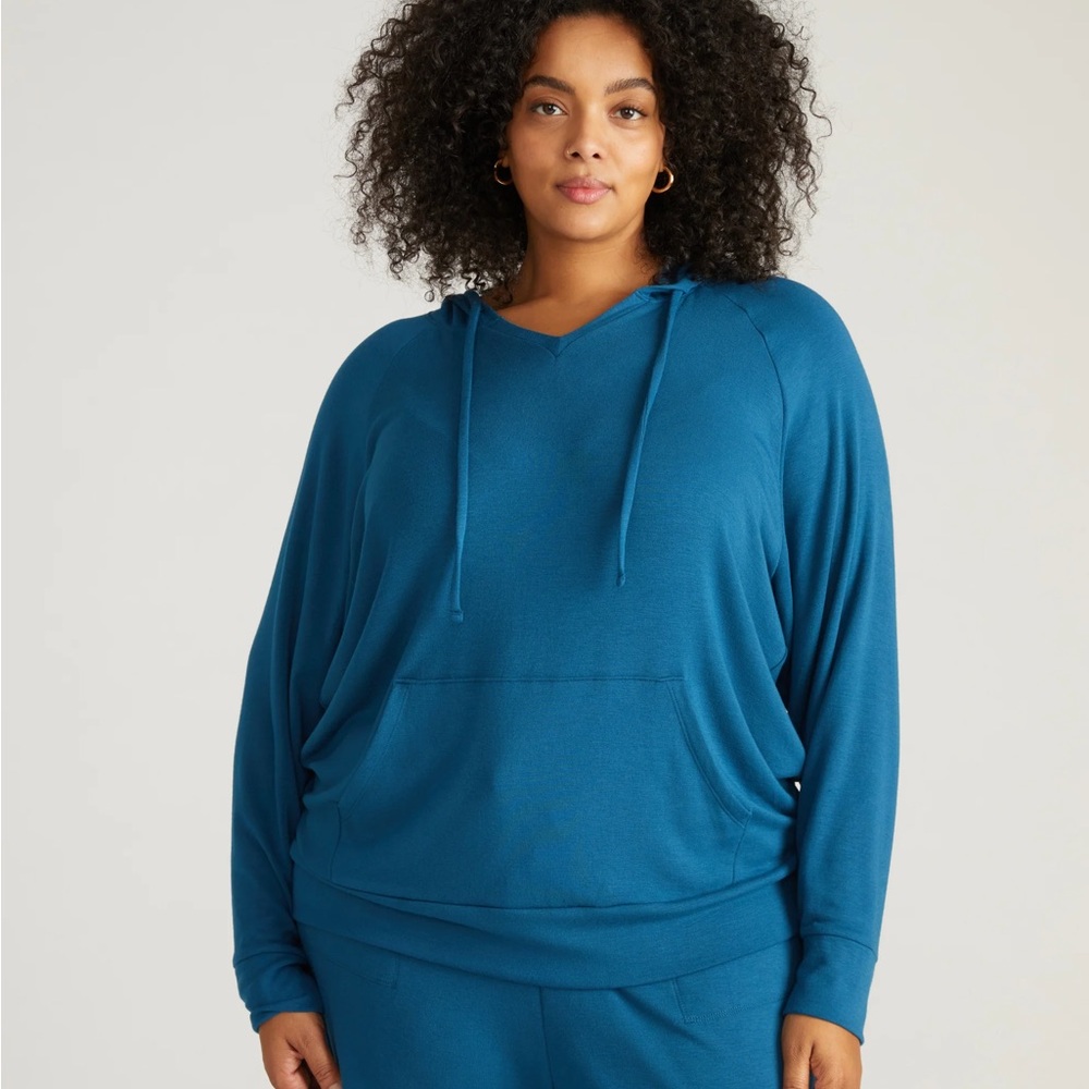 Universal Standard TravelKnit V Neck Hoodie Blue Teal